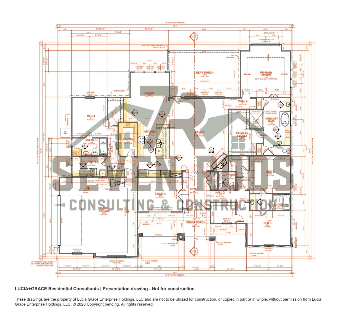 Lantana floor plan with room dimensions and Seven Rods watermark